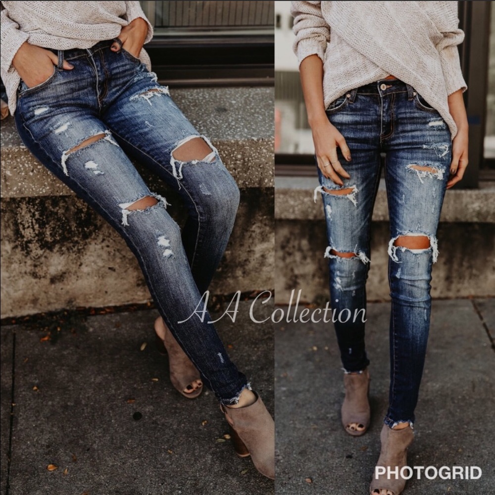 Distressed jeans denim skinny skinnies 0-15 - Picture 2 of 4